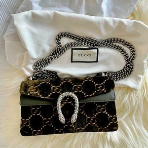 Gucci Dionysus GG Velvet Small Shoulder Bag Olive